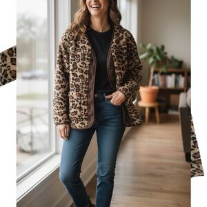 Commense Leopard Print Teddy Jacket